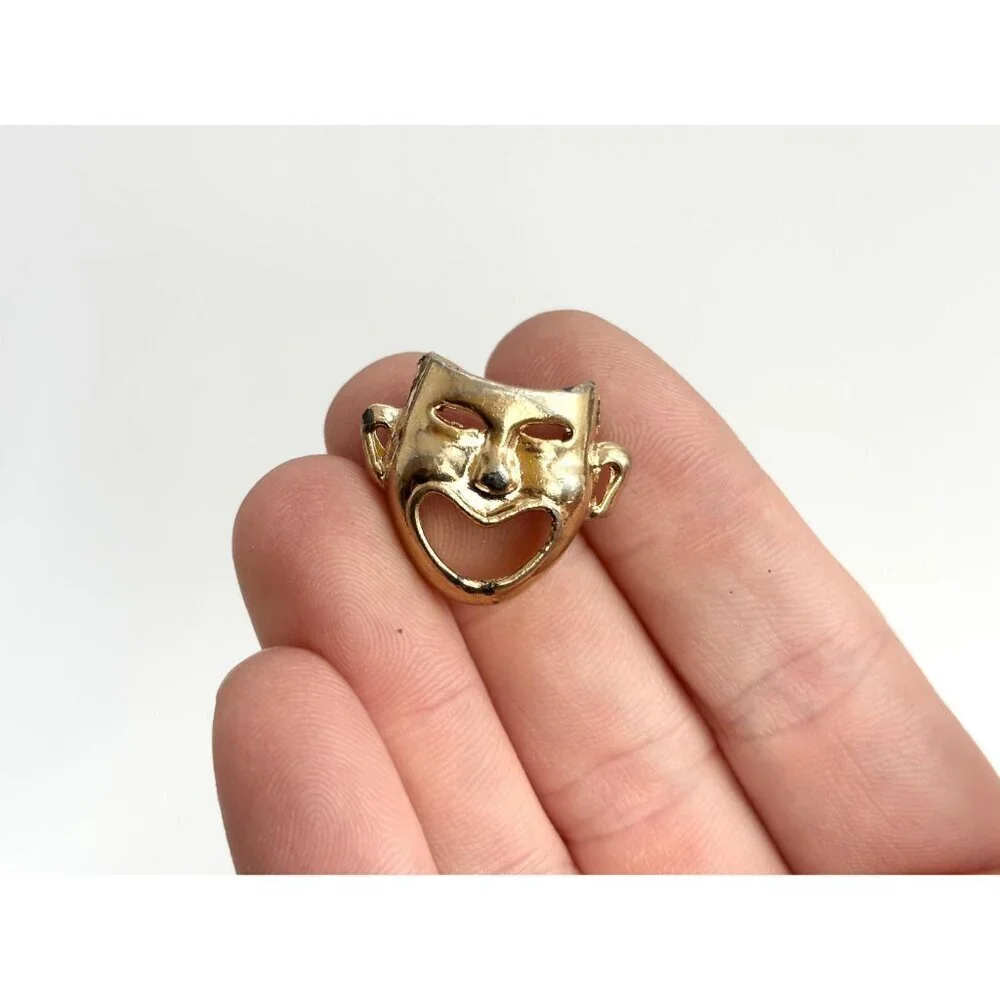 Happy Mask Gold Toned Vintage Costume Jewelry Brooch | Lapel Pin